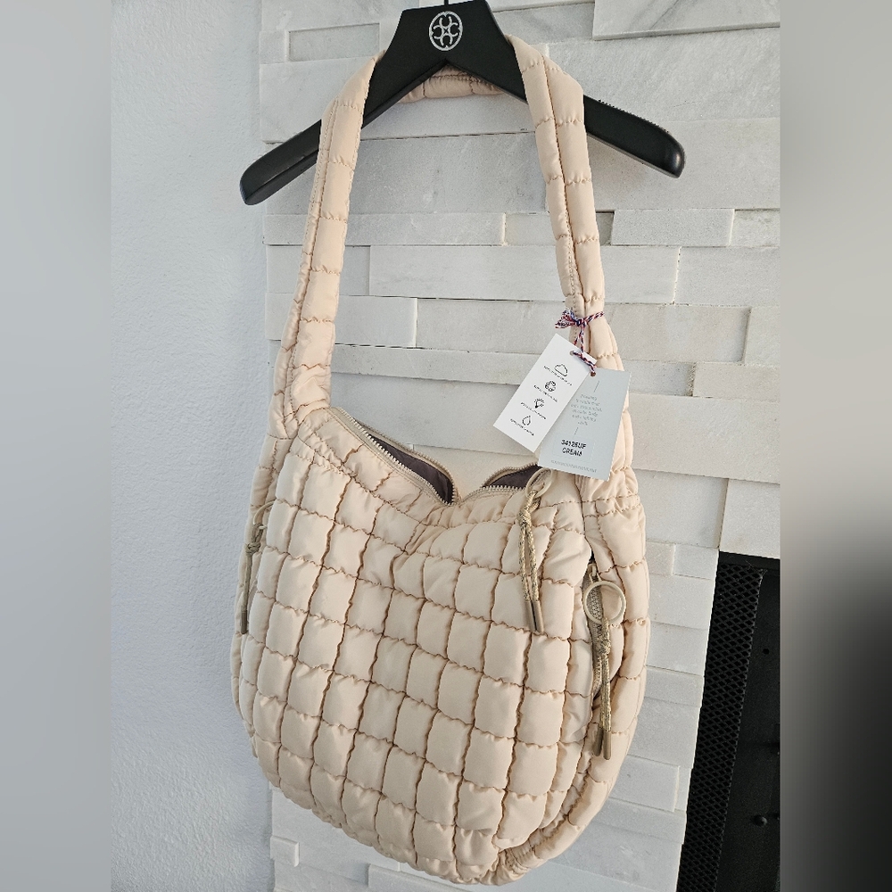 NWT VIRAL Urban Expressions Puffy Quilted Carry-All Crossbody Bag cream - Picture 10 of 11